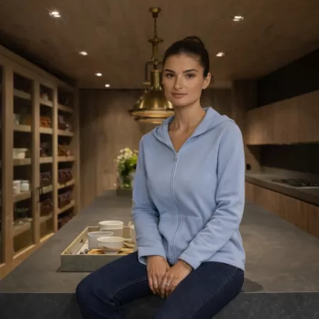 Sweat à capuche Zippé en cachemire Bleu Clair Sweat à capuche Zippé en cachemire Bleu Clair