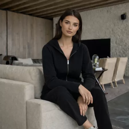 Sweat à capuche Zippé en cachemire Noir Sweat à capuche Zippé en cachemire Noir