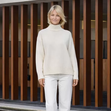 Pull Col Roulé en Cachemire Beige Clair Pull Col Roulé en Cachemire Beige Clair